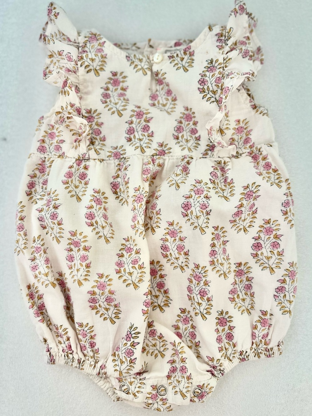 Infant Cream Floral Ruffle Romper - Pink Bloom